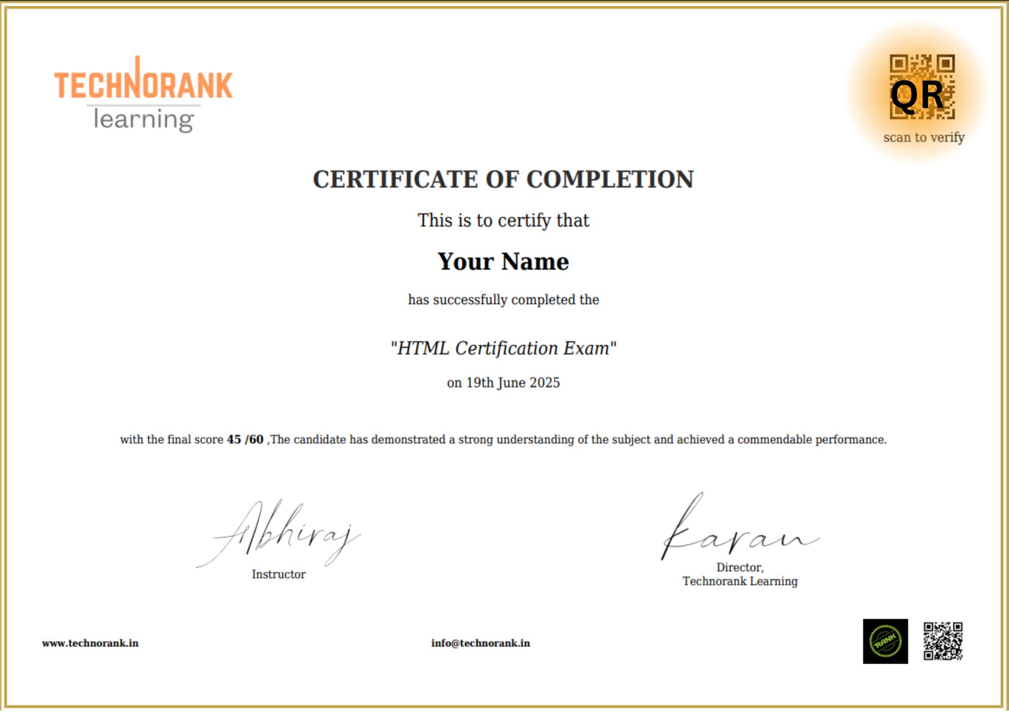 HTML Certificate